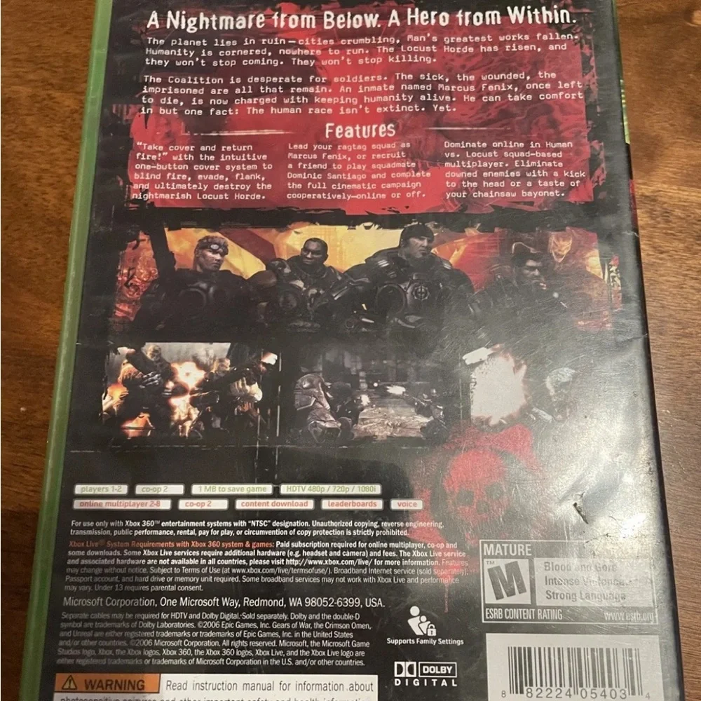 Microsoft Xbox 360 Gears of War - Green Case